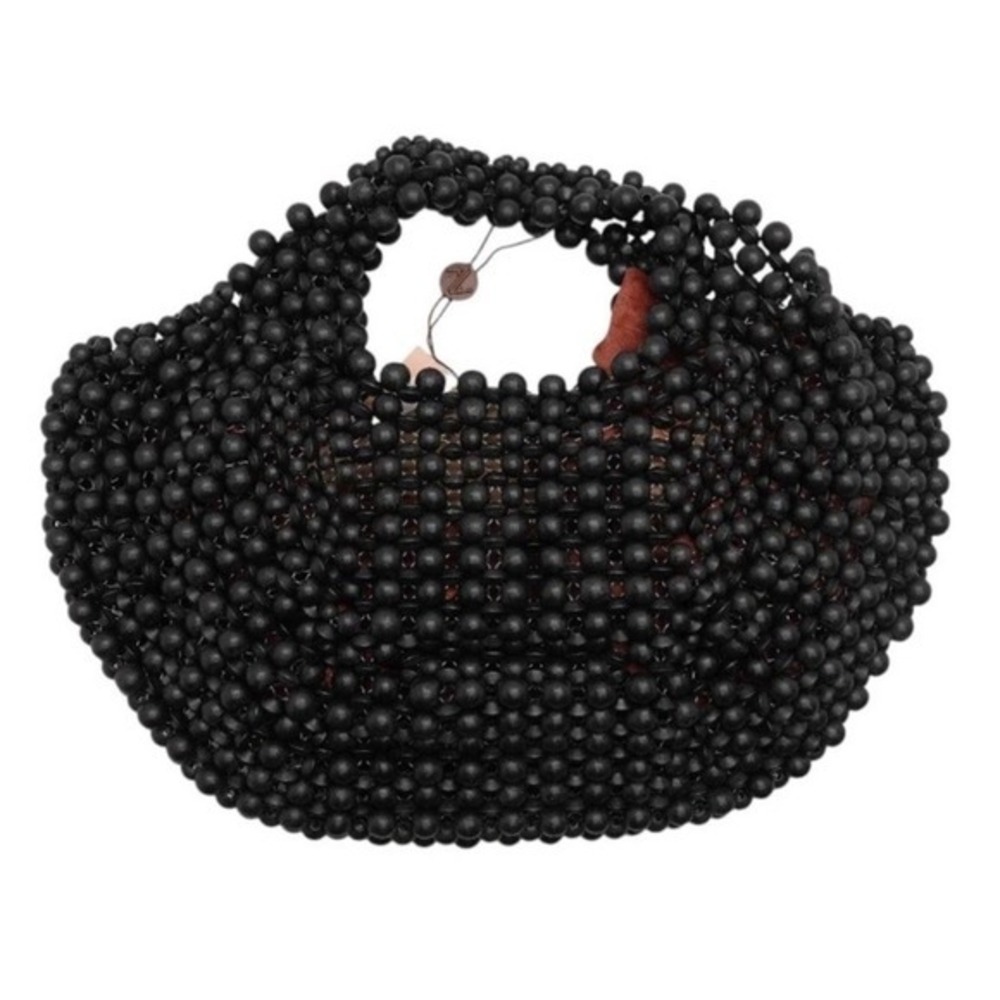 Aranaz Lagrima Wood Beaded Tote Hand Bag Black Handmade Art NWT $270msrp